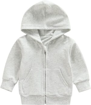 Toddler Baby Boy Girl Zip Up Hoodies Solid Color Hooded Sweatshirt Long Sleeve Jacket Casual Outerwear Fall Clothes