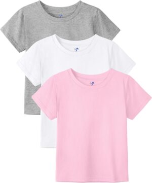 3 Pack Toddler Girls Shirts Kids Short Sleeve Shirts Toddler Girls Tops Tees Tshirts Summer T-Shirt Cotton