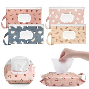 4 Pack Baby Wipes Dispenser [New Version-One Press Open],Portable Wipe Pouch,Refillable Wipe Holder, Baby Wipes Container Reusable Wet Wipes Bags Pouch for Travel (B)