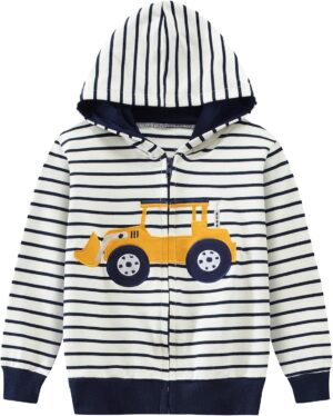 DDSOL Boy Zip-up Jacket Toddler Zipper Hoodie Hooded Sweatshirt Light Winter Fall Outwear 2t-7t