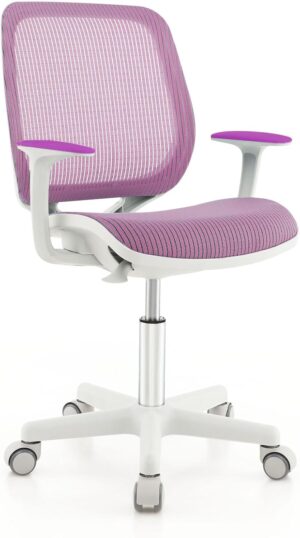 Costzon Kids Desk Chair, Height Adjustable Children Study Computer Chair with Armrests, Sit-Brake Casters, Swivel Mesh Task Chair for Boys Girls Teens Students, Kids Chair for Home, Office (Purple)