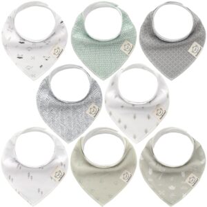 8-Pack Organic Baby Bandana Bibs for Girls – Super Absorbent Triangle Baby Bibs for Drooling and Teething Infant, 100% Cotton Extra Soft for Newborn, Infant 0-36 Months (Nordic)