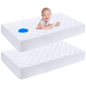 Yoofoss Waterproof Crib Mattress Protector 2 Pack, Quilted Crib Mattress Pad Cover Ultra Soft and Breathable, Machine Washable Toddler Mattress Protector for Standard Baby Crib Size 52”x28”