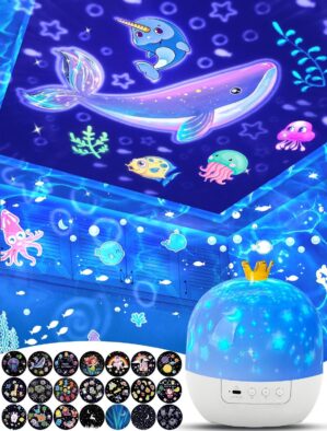 21 Sets of Films, Projector Night Light for Kids Bedroom, Ceiling, Baby Night Light Projector, Star Galaxy Projector for 1-14 Years Old Baby Girls with 360° Rotation for Christmas, Nursery, Room Decor