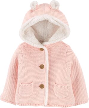 Carter’s Unisex Baby Boys and Baby Girls Button Front Hooded Sherpa-Lined Cardigan Jacket