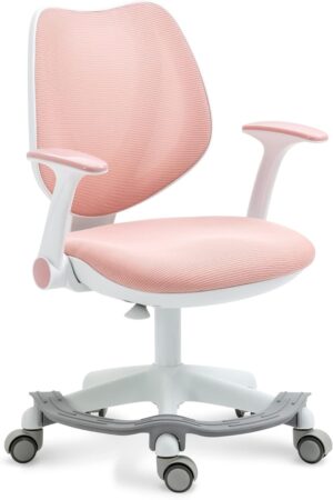 HOMEFUN Kids Desk Chair, Computer Chairs with Armrest and Footrest for Boys Girls Cute Mesh Ergonomic with Adjustable Height Swivel Safe Sit-Locking Casters Pink
