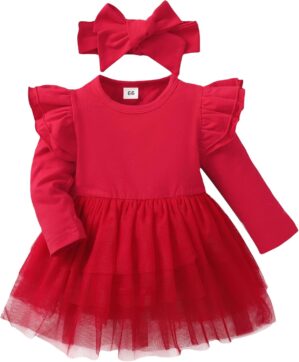Baby Girl Ruffle Sleeve Romper Dress Outfit Newborn Princess Tulle Dresses Infant Jumpsuit Tutu Skirt Set Clothes