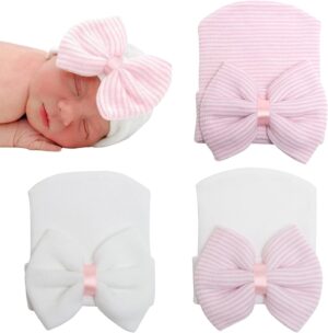 DRESHOW BQUBO Newborn Hospital Hat Infant Baby Hat Cap with Big Bow Soft Cute Knot Nursery Beanie