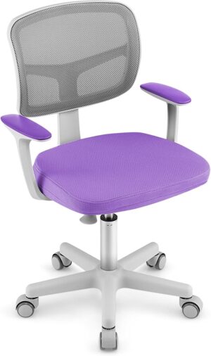 GLACER Kids Desk Chair with Arms, 330 LBS Adjustable Mesh Study Chair with Wheels for Girls Boys, Swivel Computer Task Chair with Lumbar Support, Teen Office Chair for Home, School, Bedroom (Purple)