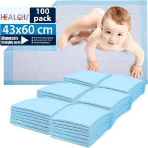 Healqu 100 Pack,Disposable Baby Changing Pad Liners – 17×24 Inches Super Soft, Absorbent and Waterproof – Mess-Free Baby Diaper Changes on Every Surface