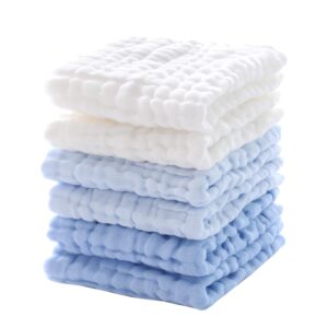 MUKIN Baby Washcloths – Soft Face Cloths for Newborn, Absorbent Bath Wipes, Burp Cloths or Towels, Baby Registry as Shower. Pack of 6-12×12 inches (Blue)