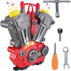 Take Apart Toys Engine Building Kit with Lights, Sounds & Over 20 COOL MECHANIC TOY TOOLS for Kids – Great for Children all Ages – #1 Best Boys Toys Gifts for Boys Idea ! – Hours of Educational Fun!
