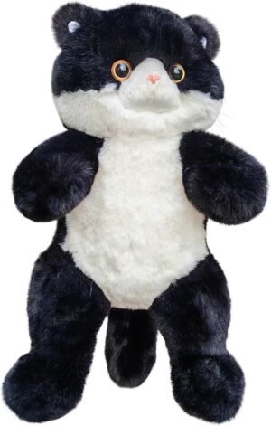 HUIJUFU Realistic Cat Plush Toy 45CM/18Inch- Stuffed Animal Plushie, Lifelike Stuffed Cat, Soft Plush Toy, Peluche de Gato(Black and White)