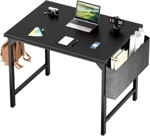 Sweetcrispy Small Computer Office Desk 32 Inch Kids Student Study Writing Work with Storage Bag & Headphone Hooks Modern Simple Home Bedroom PC Table – Black