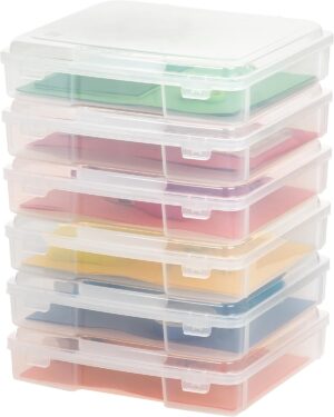 IRIS USA Portable Board Game Organizer Plastic Project Storage Case Box with Snap-Tight Latch, 6-Pack, Fits 8.5″ x 11″ Papers, for A4 Papers Magazine Document Craft Hobby Art Supplies, Thick, Clear