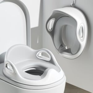 Potty Training Toilet Seat, Toddler Toilet Seat Attachment with Safety Handles, Detachable Soft Cushion, Anti-Slip Design and Splash Guard, Baby Toilet Seat for Kids, Boys and Girls (Grey)