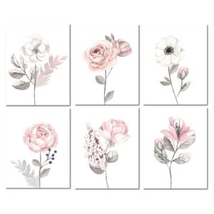 Lambs & Ivy Watercolor Floral Unframed Nursery Child Wall Art 6pc – Pink/Gray