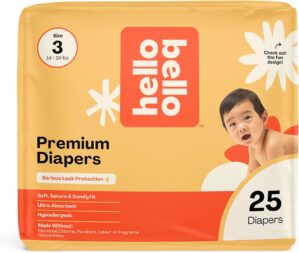 Hello Bello Diapers, Size 3 (14-24 lbs) Wild Cats, 25 Count of Premium Disposable Baby Diapers, Hypoallergenic with Soft, Cloth-Like Feel