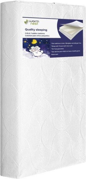 Memory Foam Crib Mattress, Dual Side Toddler Mattress,Washable and Waterproof, fits Standard Full-Size Crib and Toddler Bed,Fiberglass-Free.