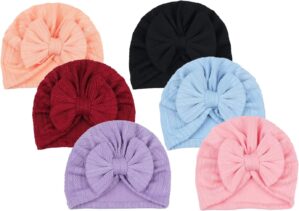 QandSweet 0-24 Months Newborn Girls’ Hats Cotton and Linen Cap Infant Big Bow Hat Baby Shower