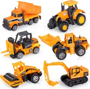 Oriate Construction 6PCS/Set diecast car, Including bulldozers, Forklift, Excavator & Other Educational Indoor & Outdoor Toy Cars, Mini car Models for Boys and Girls 3 Years Old Birthday Gifts