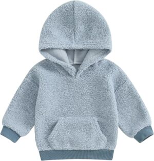 Mandizy Toddler Baby Girl Boy Winter Clothes Fleece Jacket Hoodie Coat Warm Furry Hooded Jumper Outerwear Tops
