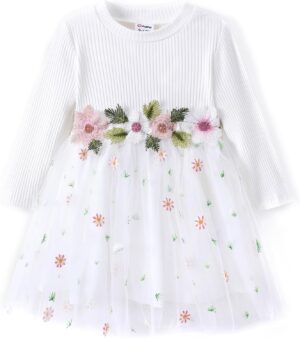 PATPAT Girl’s Tulle Dress Tutu Party Birthday Poster Formal Fancy Flower Princess Dresses