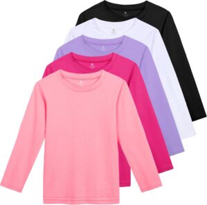 5 Pack Cotton Girls Long Sleeve Shirts Toddler Soft Basic T-Shirts Top Kids Crewneck Layering Tees