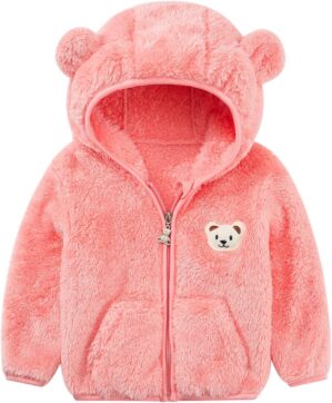 Baby Boys Girls Fleece Jackets Zip Up Hoodies Cute Bear Coats Fall Winter Fuzzy Jacket Newborn Boys Girls Outwear