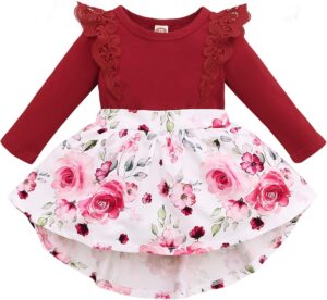 OLLUISNEO Newborn Baby Girl Dress Infant Ruffle Sleeve Romper Outfits Flower Girls Dresses Baby Girl Clothes Summer Fall