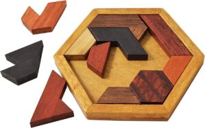 Kingzhuo Hexagon Tangram Puzzle Wooden Puzzle for Children and Adults Challenging Puzzles Wooden Brain Teasers Puzzle for Adults Puzzles Games Family Portable Puzzles Brain Games Tangrams for Adults