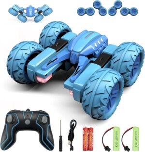 Remote Control Car Boy with Headlight, Hobby RC Car Stunt Kids Toy Gift for Boys Girls 6+ Years, Electric 4WD 2.4Ghz Double Side Rotating Race Vehicle 360° Flips Offroad Birthday Xmas