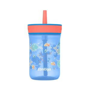 Contigo Kids’ Leighton Straw Tumbler with Spill-Proof Leak-Proof Lid, 14oz, Blue Poppy/Narwhals