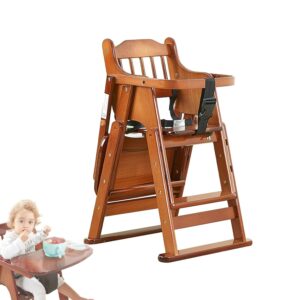Wood High Chair with Tray, Baby Highchairs, Children High Stool Dining Chair for Babies and Toddlers Portable Kids Folding Chair with Safety Belt Adjustable Height (6 Months to 7 Years) (Color : B)