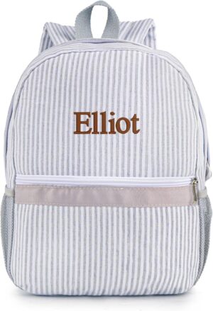MT WORLD Toddler Backpack Personalized Preschool Backpack Child Preppy Packpacks Kids Bookbags Seersucker Toddler Bookbag(Gray), Medium