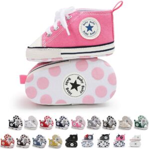 KIDSUN Unisex Baby Boys Girls High Top Sneaker Soft Anti-Slip Sole Newborn Infant First Walkers Canvas Denim Shoes