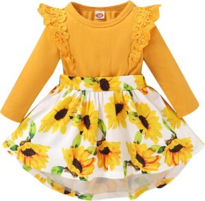 OLLUISNEO Newborn Baby Girl Dress Infant Ruffle Sleeve Romper Outfits Flower Girls Dresses Baby Girl Clothes Summer Fall