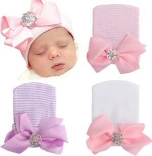 DRESHOW BQUBO Newborn Hospital Hat Infant Baby Hat Cap with Big Bow Soft Cute Knot Nursery Beanie