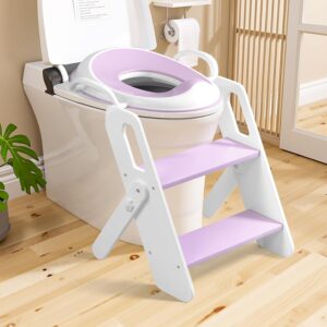 Potty Training Seat with Step Stool, Kids Potty Seat for Toilet, Wooden Two Step Stool for Toddlers, Toddler Toilet Seat and Stepping Stool for Boys and Girls, Kids Step Stool for Bathroom