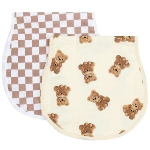 LifeTree Muslin Baby Burp Cloths – 2 Pack 70% Viscose from Bamboo and 30% Cotton Large 22” by 10” Absorbent Milk Spit Up Rags – Burping Cloths for Newborn, Girls Boys, Bear and Checkered