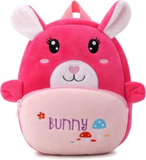 Toddler Backpack for Boys and Girls, Cute Soft Plush Animal Cartoon Mini Backpack Little For Kids 2-6 Years (Fuchsia Bunny)