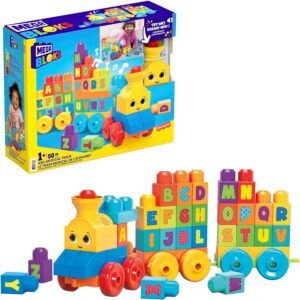 MEGA BLOKS First Builders Toddler Building Blocks Toy Set, ABC Musical Train with 50 Pieces, Music and Sounds, Ages 1+ Years