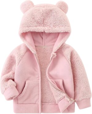 AMIYAN Bear Ears Shape Fleece Warm Hoodies Clothes Toddler Zip-up Light Jacket Sweatshirt Outwear For Baby Boys