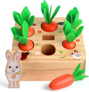 SKYFIELD Carrot Harvest Game Wooden Toy for Baby Boys and Girls 1 2 3 Year Old, Educational Shape Sorting Matching Puzzle Gift Toy with 7 Sizes Carrots.Great Montessori Toy for Toddlers 1-3