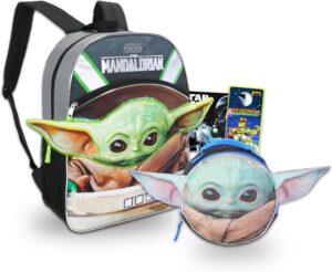 Baby Yoda Backpack and Lunch Box Set – 16″ Star Wars Backpack, Lunch Bag, Tote, Stickers, Carabiner, More | Mandalorian Backpack Bundle
