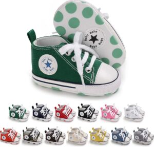 KIDSUN Unisex Baby Boys Girls High Top Sneaker Soft Anti-Slip Sole Newborn Infant First Walkers Canvas Denim Shoes