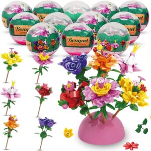 12 Pack Building Block Flower Bouquet Mini Bricks Set, Pre-Filled Easter Eggs with 157 Pcs DIY Flower Garden – Valentine’s Day Florist Decoration Toys for Kids Educational Activity, Girls Party Favors