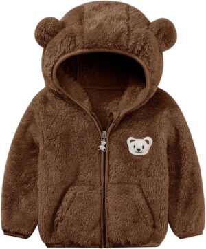 Baby Boys Girls Fleece Jackets Zip Up Hoodies Cute Bear Coats Fall Winter Fuzzy Jacket Newborn Boys Girls Outwear