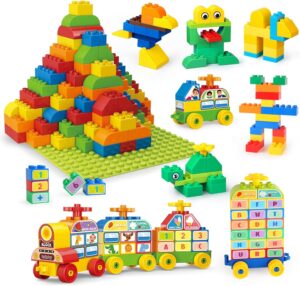 VConejo Building Blocks for Toddlers 2-4 Years, Big Classic Building Bricks with A Baseplate,155 Pieces Large Blocks, Compatible with All Major Brands