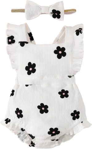 Fullfamous Baby Girl Ruffled Jumpsuit and Headband Set